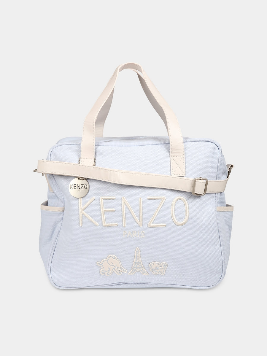 Light blue changing bag for baby boy with logo
